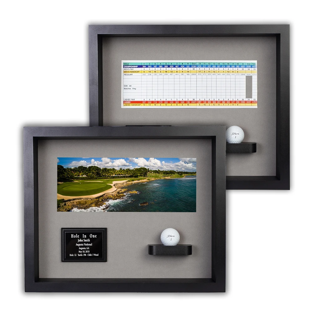 Hole-In-One Ball & Photo/Scorecard Shadow Box - Black 3 Hole-In-One Ball & Photo/Scorecard Shadow Box - Black